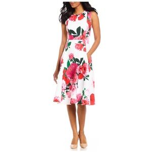 Calvin Klein Women 12 Floral Print A-line Midi Dress